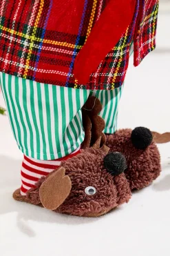 18" African American Santa Figurine with Plaid Robe