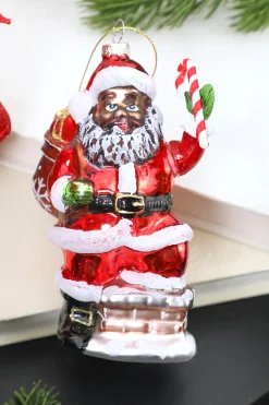 5” African American Santa Glass Ornament