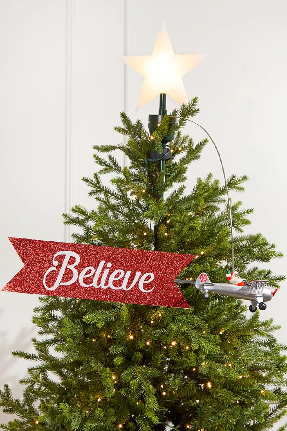 Animated Tree Topper, Black Santa's Biplane Circles The Tree