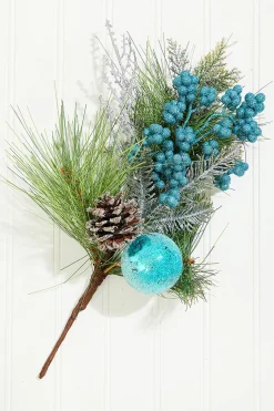 14.5" Aqua Glitter Pinecone Ornament Spray