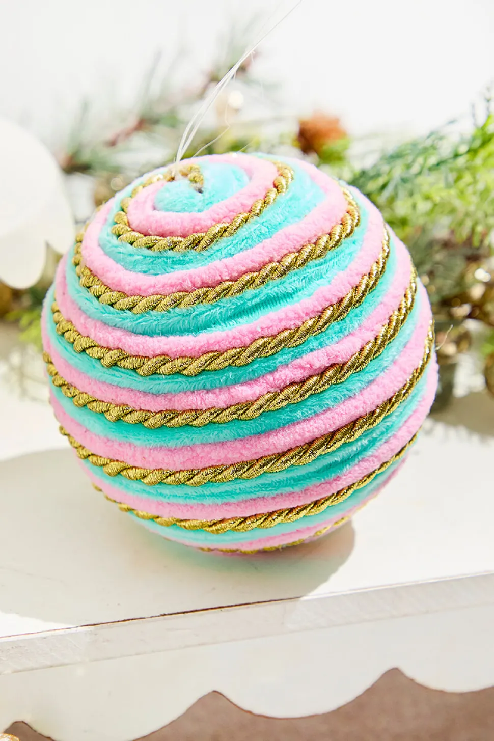 5" Aqua & Pink Twirl Ball Ornament