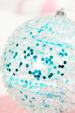 4" Aqua Sequin Iced Ball Ornament