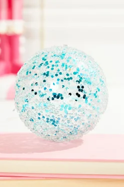 4" Aqua Sequin Iced Ball Ornament
