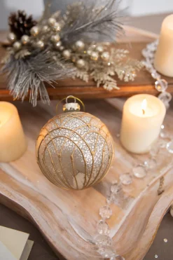 4” Art Deco Pattern Antique Glass Ball Ornament