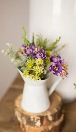 10” Aster Daisy Floral in White Pitcher Accent - Purple