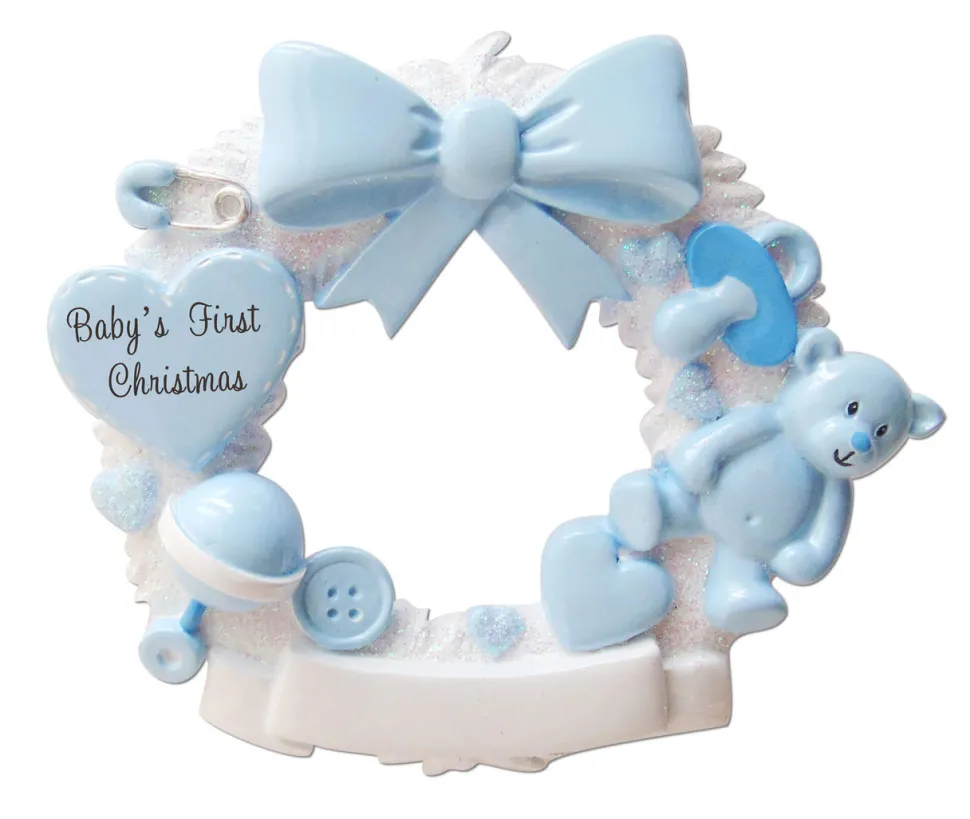 3" Baby Boy Wreath Customizable Ornament