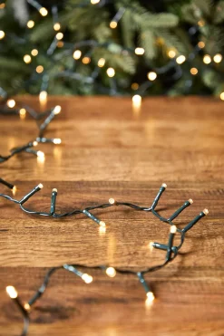 10' Battery Operated Warm White (Green Cord) Compact Lights - 96LED