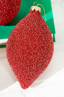 6" Beaded Red Glass Ornament