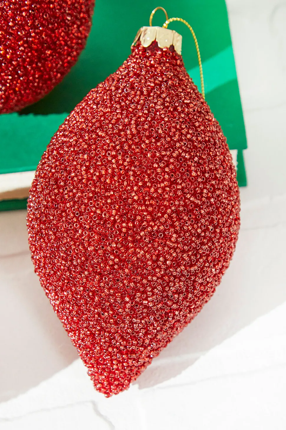 6" Beaded Red Glass Ornament