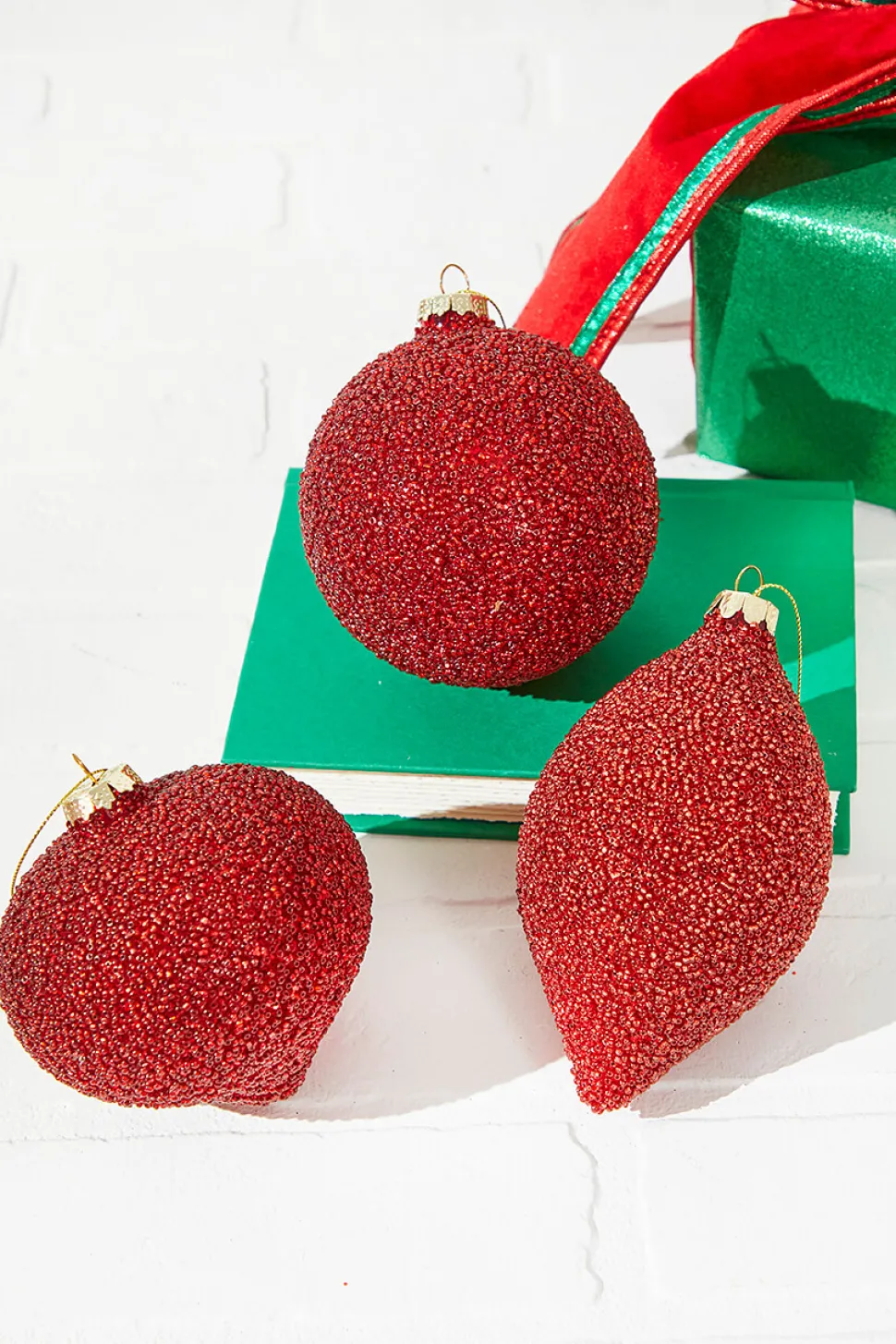 6" Beaded Red Glass Ornament