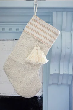 Beige Burlap Stocking with Tassel