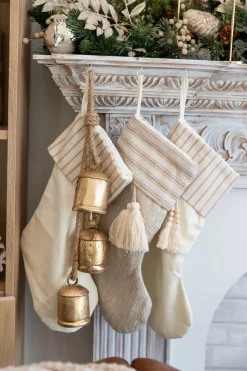 Beige Stocking with Stripe & Tassel