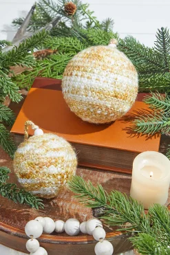 Beige/White Knit Ball Ornaments - Set of 2