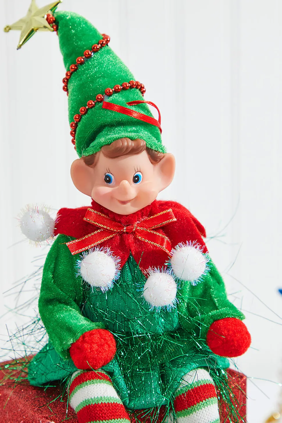 11" Bendable Elf with Pom Pom Ornament