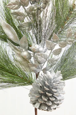 30" Berry Pinecone Cedar Spray - Silver