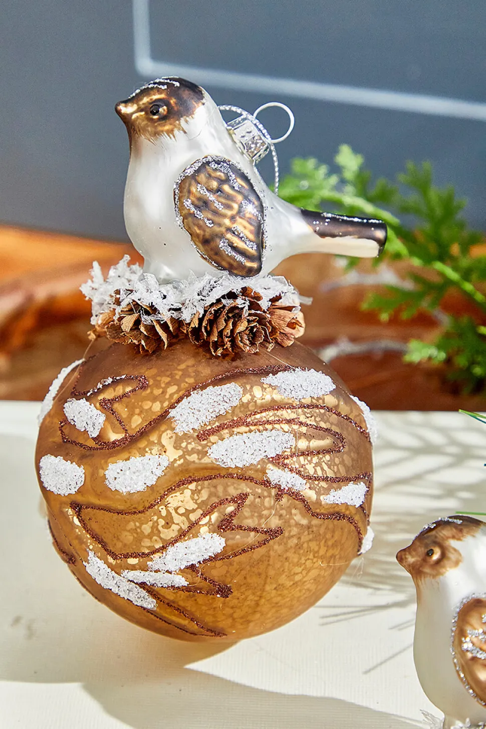 5” Bird on Ball Glass Ornament