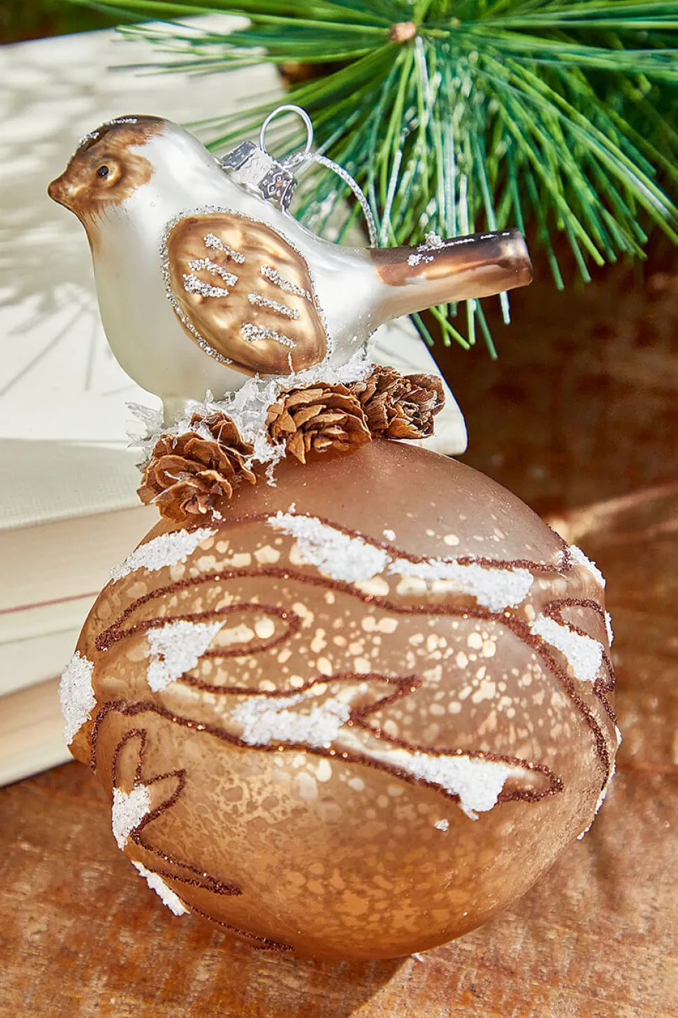 5” Bird on Ball Glass Ornament