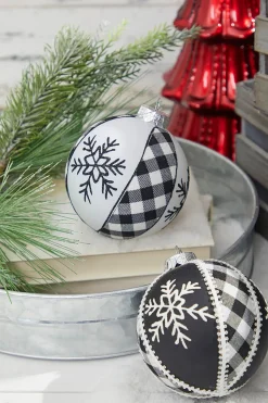 4" Black and White Ball Plaid Ornament