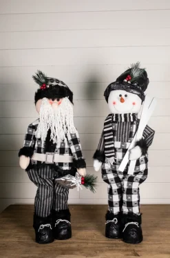 32” Black and White Buffalo Check Santa and Snowman Plush Figurine