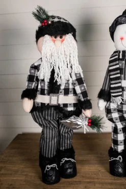 32” Black and White Buffalo Check Santa and Snowman Plush Figurine