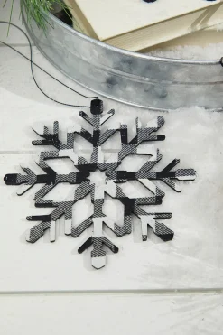 6” Black And White Buffalo Check Snowflake Ornament