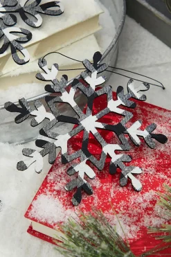 6” Black And White Buffalo Check Snowflake Ornament