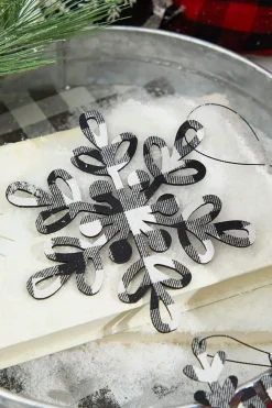 6” Black And White Buffalo Check Snowflake Ornament