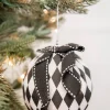 4” Black and White Harlequin Bow Ball Ornament