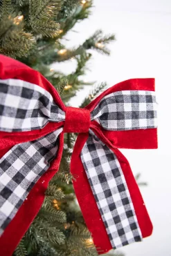 8” Black and White Plaid on Red Bow