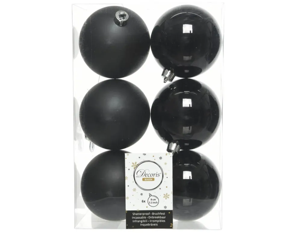 Black Assorted 8cm Shatterproof - Set of 6