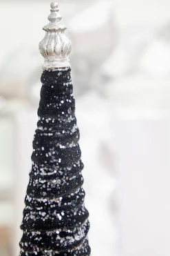 14" Black Flocked Resin Tree