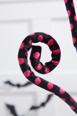 29” Black & Pink Polkadot Spiral Curly Spray