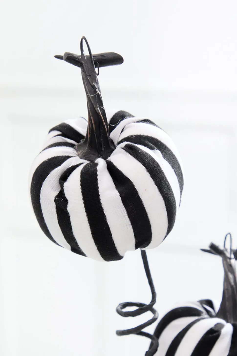 26" Black & White Striped Halloween Pumpkin Spray