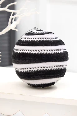 5" Black & White Velvet Stripe Ball Ornament