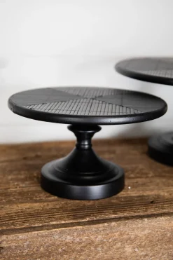 Black Wood & Metal Cake Stand - Set of 2