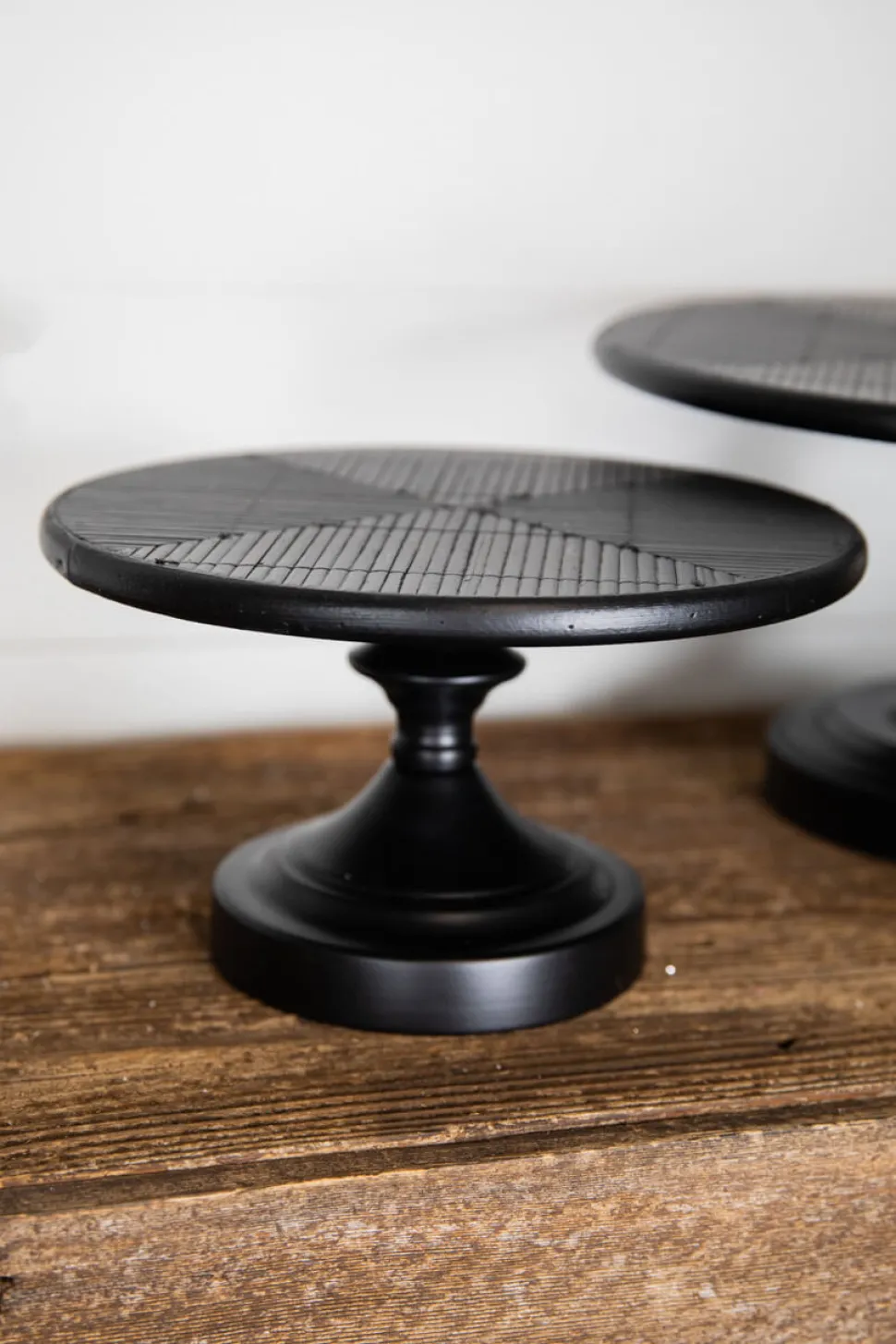 Black Wood & Metal Cake Stand - Set of 2