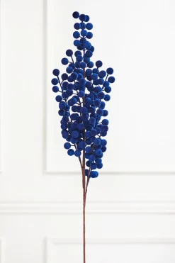 33" Blue Flocked Berry Spray