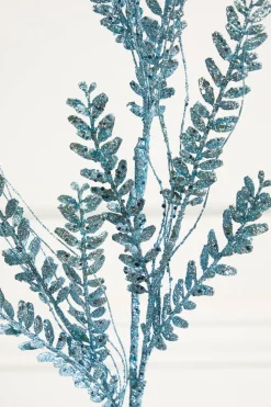 34" Blue Glitter Fern Spray