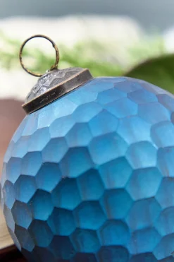 5" Blue Honeycomb Glass Ball Ornament