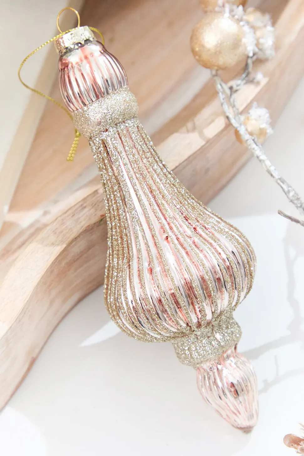 7.5" Blush & Champagne Glitter Glass Ornament
