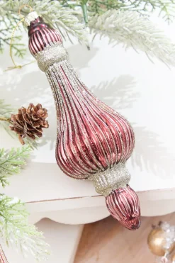 7.5" Blush & Champagne Glitter Glass Ornament