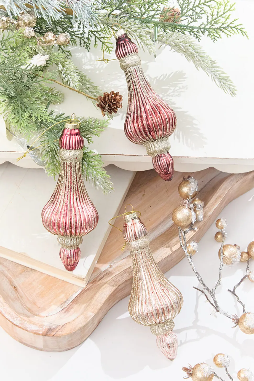 7.5" Blush & Champagne Glitter Glass Ornament