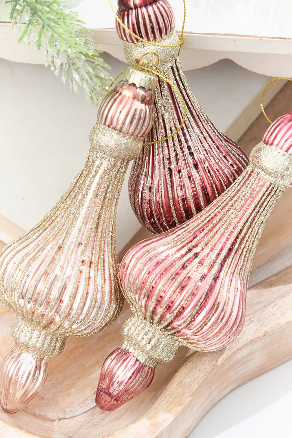 7.5" Blush & Champagne Glitter Glass Ornament