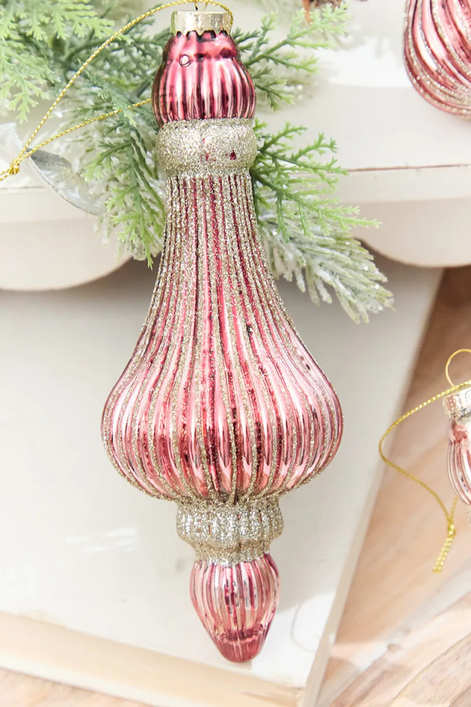7.5" Blush & Champagne Glitter Glass Ornament