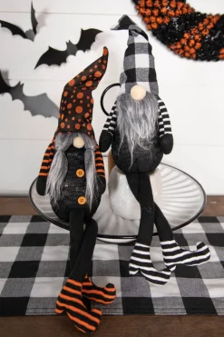 22” B/O Lighted Fabric Halloween Gnome Shelf Sitter