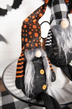 22” B/O Lighted Fabric Halloween Gnome Shelf Sitter