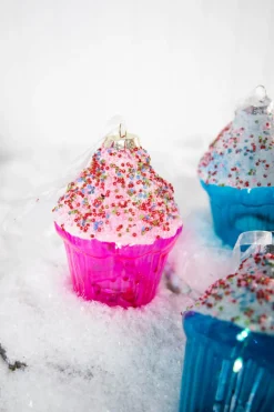 4” B/O Lighted Mercury Glass Cupcake Ornaments with Remote Control Set of 6
