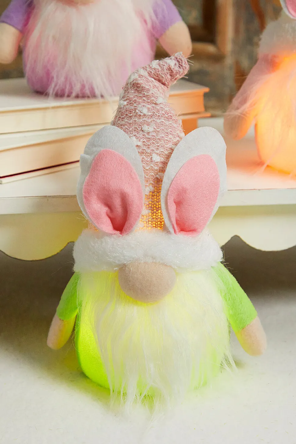 10.2” B/O Lighted Plush Easter Bunny Gnome Figurine