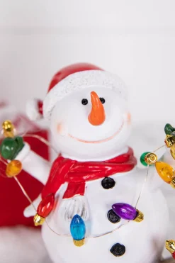 7.4” B/O Lighted Resin Skiing Snowman with Light String