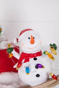 7.4” B/O Lighted Resin Skiing Snowman with Light String